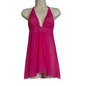 Victorias Secret Sexy Little Things Hot Pink Lace Halter Babydoll Slip Size M